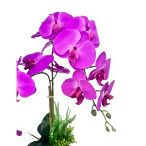 Yapay Çiçek 2li Fuşya Islak Orkide Seramik Saksıda Orkide 60cm