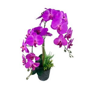 Yapay Çiçek 2li Fuşya Islak Orkide Seramik Saksıda Orkide 60cm