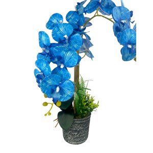 Yapay Çiçek 2li Mavi Islak Orkide Seramik Saksıda Orkide 60cm