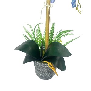 Yapay Çiçek 2li Mavi Islak Orkide Seramik Saksıda Orkide 60cm