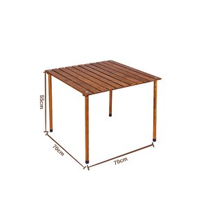 Ahşap Katlanır Masa Sandalye Seti Kahverengi Iskelet Turuncu Kılıf -70x70x55 Masa