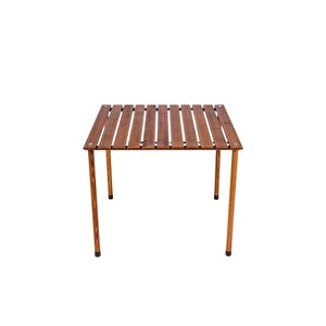 Ahşap Katlanır Masa Sandalye Seti Kahverengi Iskelet Turuncu Kılıf -70x70x55 Masa