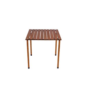 Ahşap Katlanır Masa Sandalye Seti Kahverengi Iskelet Hardal Kılıf -60x60x55 Masa