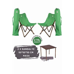 Ahşap Katlanır Masa Sandalye Seti Antrasit Iskelet Yeşil Kılıf -50x50x50 Masa