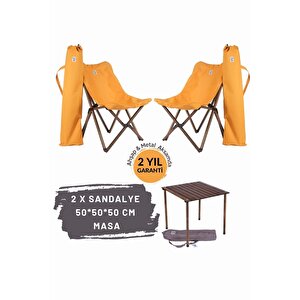 Ahşap Katlanır Masa Sandalye Seti Antrasit Iskelet Hardal Kılıf -50x50x50 Masa