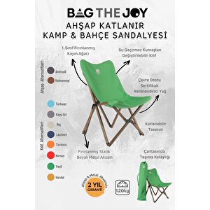 Ahşap Katlanır Masa Sandalye Seti Antrasit Iskelet Yeşil Kılıf -60x60x55 Masa