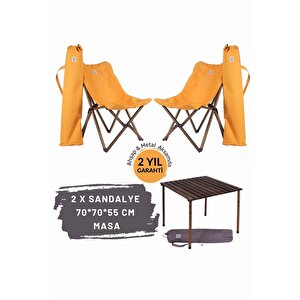 Ahşap Katlanır Masa Sandalye Seti Antrasit Iskelet Hardal Kılıf -70x70x55 Masa