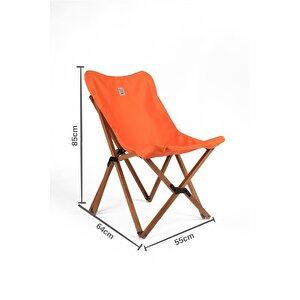 Ahşap Katlanır Masa Sandalye Seti Kahverengi Iskelet Turuncu Kılıf -60x60x55 Masa