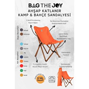 Ahşap Katlanır Masa Sandalye Seti Kahverengi Iskelet Turuncu Kılıf -60x60x55 Masa