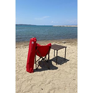 Ahşap Katlanır Masa Sandalye Seti Antrasit Iskelet Kırmızı Kılıf -60x60x55 Masa