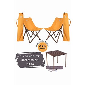 Ahşap Katlanır Masa Sandalye Seti Antrasit Iskelet Hardal Kılıf -60x60x55 Masa