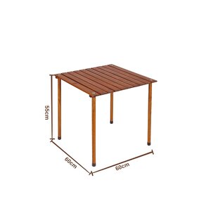 Ahşap Katlanır Masa Sandalye Seti Kahverengi Iskelet Kırmızı Kılıf -60x60x55 Masa