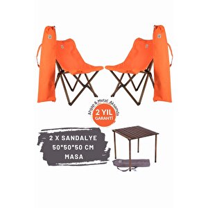 Ahşap Katlanır Masa Sandalye Seti Antrasit Iskelet Turuncu Kılıf -50x50x50 Masa