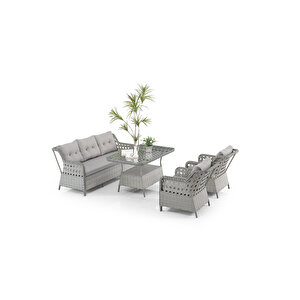 Deniz Rattan Puflu Bahçe Balkon Takımı 3+1+1 Gri