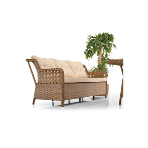 Deniz Rattan Puflu Bahçe Balkon Takımı 3+1+1 Kahve