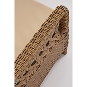 Deniz Rattan Puflu Bahçe Balkon Takımı 3+1+1 Kahve