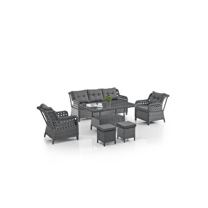 Deniz Rattan Puflu Bahçe Balkon Takımı 3+1+1 Antrasit