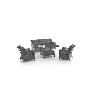 Deniz Rattan Puflu Bahçe Balkon Takımı 3+1+1 Antrasit