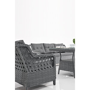 Deniz Rattan Puflu Bahçe Balkon Takımı 3+1+1 Antrasit