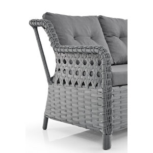 Deniz Rattan Puflu Bahçe Balkon Takımı 3+1+1 Antrasit
