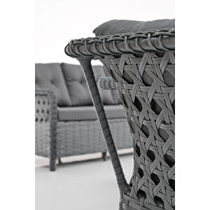 Deniz Rattan Puflu Bahçe Balkon Takımı 3+1+1 Antrasit