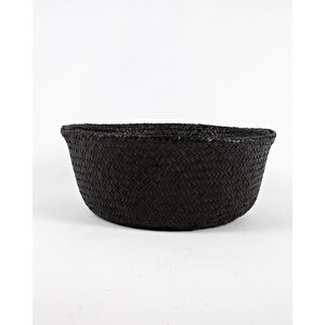 Siyah Small Boy Katlanabilir Doğal Hasır Sepet Saksılık, El Yapımı, Dekoratif Ve Şık 25x25cm