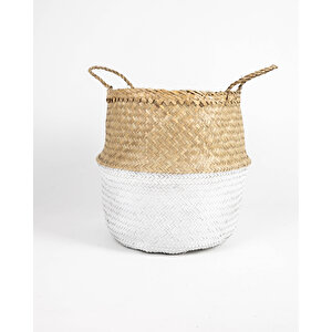 El Yapımı Yarı Beyaz Renkli Natural Hasır Sepet - Small Boyut 25x25 Cm