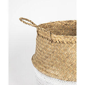 El Yapımı Yarı Beyaz Renkli Natural Hasır Sepet - Small Boyut 25x25 Cm