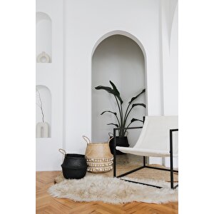 Siyah Large Boy Katlanır Hasır Sepet / Saksılık 35x32cm