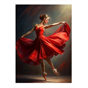Bale Yapan Kırmızı Elbiseli Kadın Art Mdf Tablo 25cmx 35cm 25x35 cm