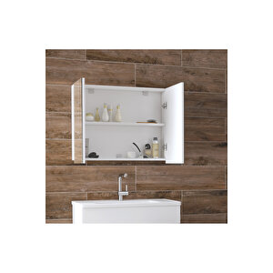 Esen Beyaz (65+35) 100 Cm Ayna Dolaplı Boy Dolaplı Mdf Banyo  Dolabı Seti