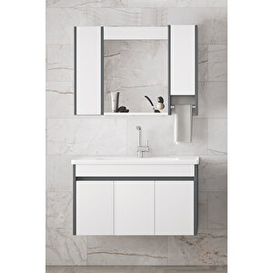 Estella 100 Cm Mdf Aynalı Seramik Lavabolu Banyo Dolabı Takımı