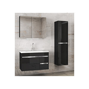 Viosen-Ea Siyah-Gri (80+35) 115 Cm Çekmeceli Mdf-Boy Dolaplı-Lavabolu Banyo Dolabı