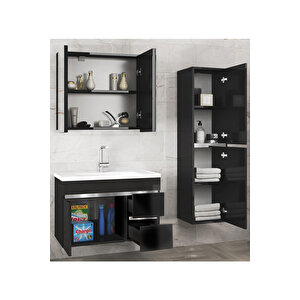 Viosen-Ea Siyah-Gri (80+35) 115 Cm Çekmeceli Mdf-Boy Dolaplı-Lavabolu Banyo Dolabı