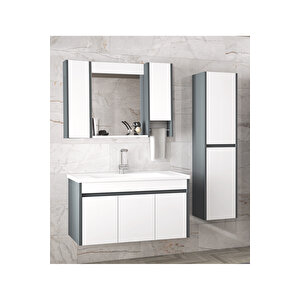 Estella 100+35 (135 ) Cm Mdf-Boy Dolaplı Aynalı Seramik Lavabolu Banyo Dolabı Takımı