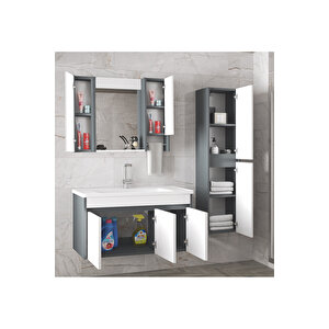 Estella 100+35 (135 ) Cm Mdf-Boy Dolaplı Aynalı Seramik Lavabolu Banyo Dolabı Takımı