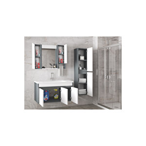 Estella 100+35 (135 ) Cm Mdf-Boy Dolaplı Aynalı Seramik Lavabolu Banyo Dolabı Takımı