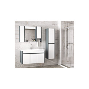 Estella 100+35 (135 ) Cm Mdf-Boy Dolaplı Aynalı Seramik Lavabolu Banyo Dolabı Takımı