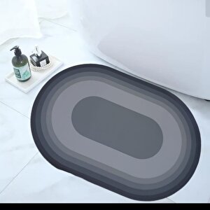 İsgstore 58x38 Cm Yazısız Model Oval Süper Su Emici Banyo Paspası Abdest Paspası Kaymaz Taban Siyah Gri Renk
