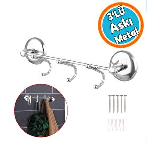 Banyo Lavabo Askı Vidalı Askılık 3'lü Metal Sağlam Aparat Krom Askılık Elbise Havlu Asma