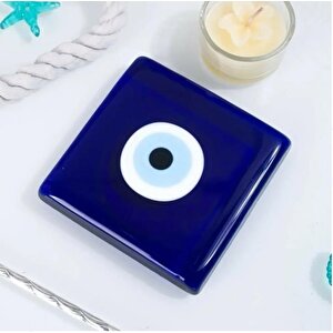 Dekoratif Nazar Boncuklu Cam Kapak Banyo Gider Süsü 10x10 Cm