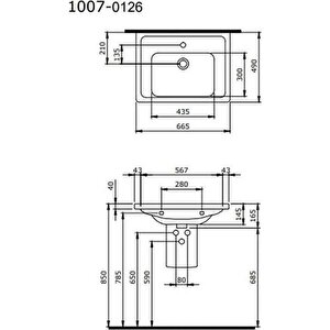 1007-001-0126 Taormina Pro Etajerli Lavabo 66 Cm Parlak Beyaz