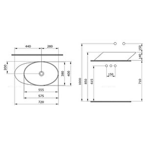 Vessel Yatay Çanak Lavabo 72 Cm Mat Gri 1013-006-0125