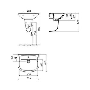 Pitta 55 Cm Beyaz Lavabo Ve Sedef Yarım Ayak