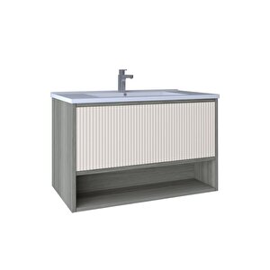 Kobos Elegant 80 Cm Lavabo Dolabı Grey Oak + Vanilya Kb710092 Beyaz