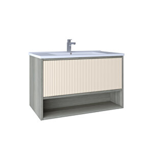 Elegant 80 Cm Lavabo Dolabı Grey Oak + Vanilya Kb710092 Beyaz