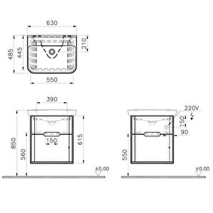 Vitra Sento Lavabo Dolabı 65 Cm Çift Çekmeceli Mat Antrasit 60834 Beyaz