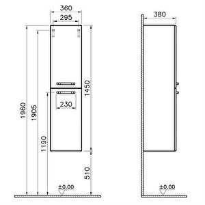 Vitra S50 Boy Dolabı 36 Cm Parlak Beyaz Sağ 56080 Beyaz