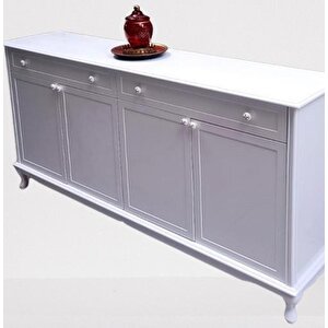 Konsol Klasik Model Tv Sehpa 90386 Ahşap Mdf Parlak Beyaz Boya El Yapım
