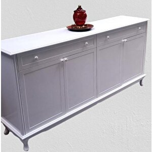 Konsol Klasik Model Tv Sehpa 90386 Ahşap Mdf Parlak Beyaz Boya El Yapım